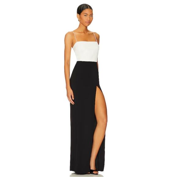 Amanda Uprichard Avani Black and White Tie Strap Maxi Dress Size Medium - Picture 2 of 8